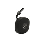AEMAI mini speaker back view showing built-in loop strap and certification marks clean white background