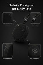 AEMAI speaker details designed daily use textured front built-in loop accessible buttons soft-touch body close-up