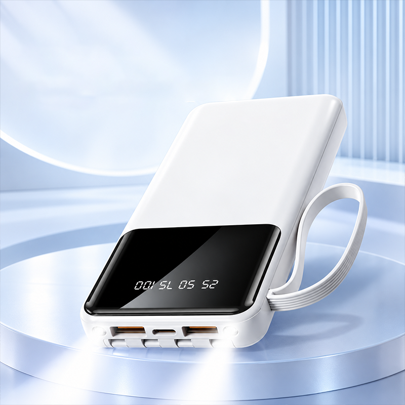 AEMAI PD101 white power bank with built-in lanyard and segmented battery display