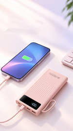 AEMAI PD126 power bank with four built-in charging cables in pink and purple - detailed view 1