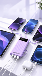 AEMAI PD126 power bank with four built-in charging cables in pink and purple - detailed view 2