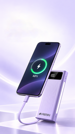 AEMAI PD126 power bank with four built-in charging cables in pink and purple - detailed view 3
