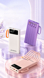 AEMAI PD126 power bank with four built-in charging cables in pink and purple - detailed view 4