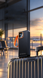 AEMAI PD180 black magnetic power bank with orange woven lanyard and display - detailed view 1
