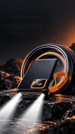 AEMAI PD180 black magnetic power bank with orange woven lanyard and display - detailed view 2