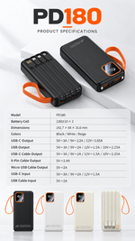AEMAI PD180 black magnetic power bank with orange woven lanyard and display - detailed view 6