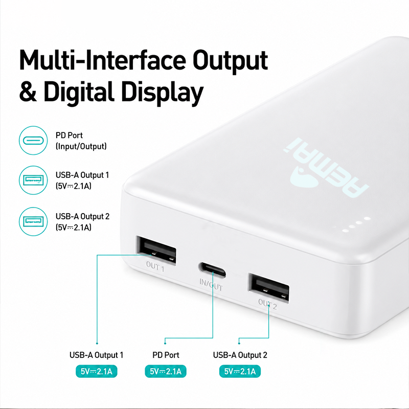 Portable power bank multi-port with AEMAI branding