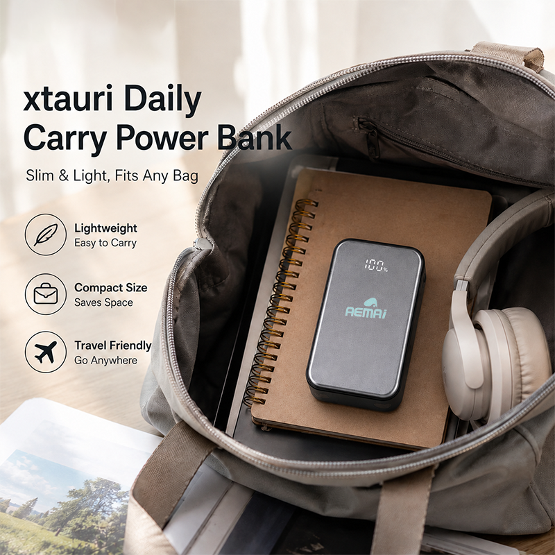 Portable power bank slim with AEMAI branding
