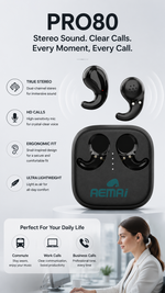 Wireless stereo earbuds with AEMAI branding - detailed view 1