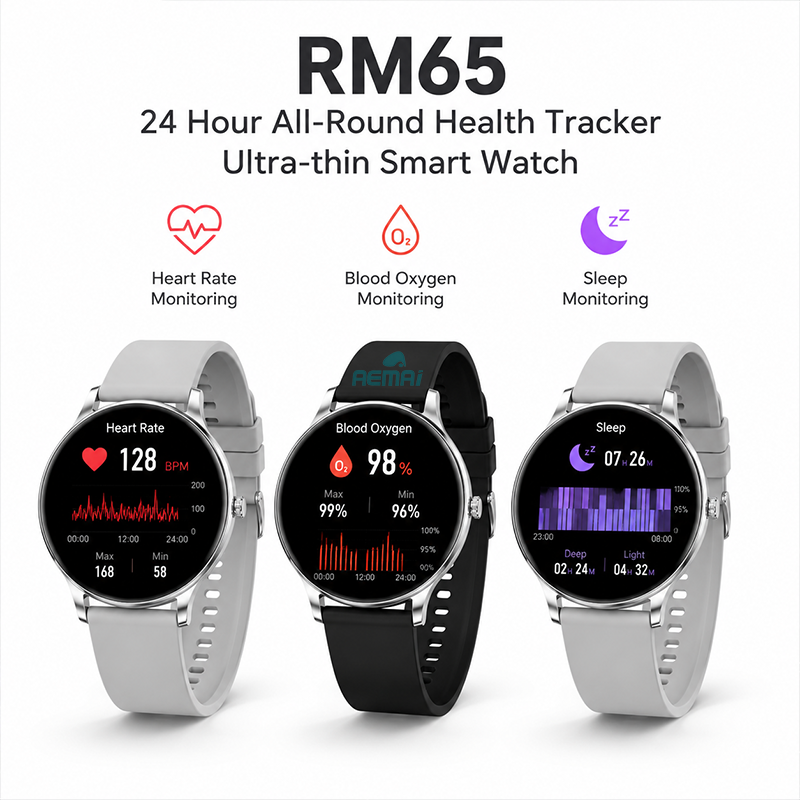 Health tracking smart watch with AEMAI branding