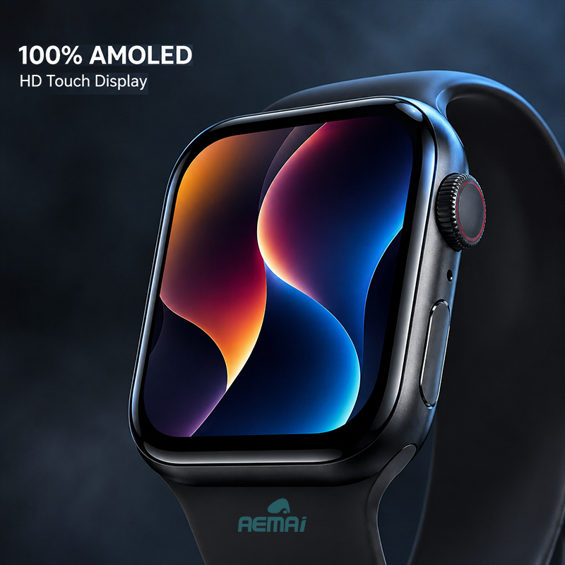 Health tracking smart watch with AEMAI branding