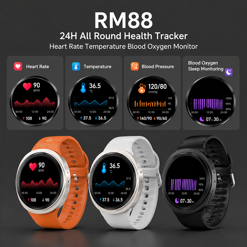 Health tracking smart watch with AEMAI branding