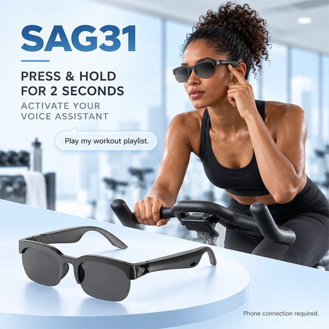 AEMAI SAG31 Smart Audio Glasses - Open-Ear Audio, Voice Assistant