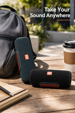AEMAI portable bluetooth speaker take your sound anywhere outdoor camping travel friendly with backpack on picnic table