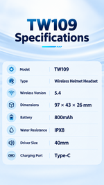 AEMAI TW109 motorcycle helmet intercom with FM radio LCD display and cyan light - detailed view 6