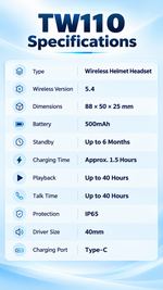 AEMAI TW110 IPX6 waterproof motorcycle helmet intercom with FM radio and RGB ring light - detailed view 6
