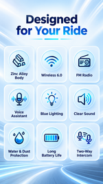 AEMAI TW112 motorcycle helmet intercom with FM LCD display and blue chevron light - detailed view 4