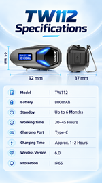 AEMAI TW112 motorcycle helmet intercom with FM LCD display and blue chevron light - detailed view 6