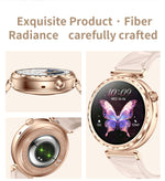 AEMAI smart watch exquisite fiber radiance craftsmanship gold case back sensor green light butterfly display detail

