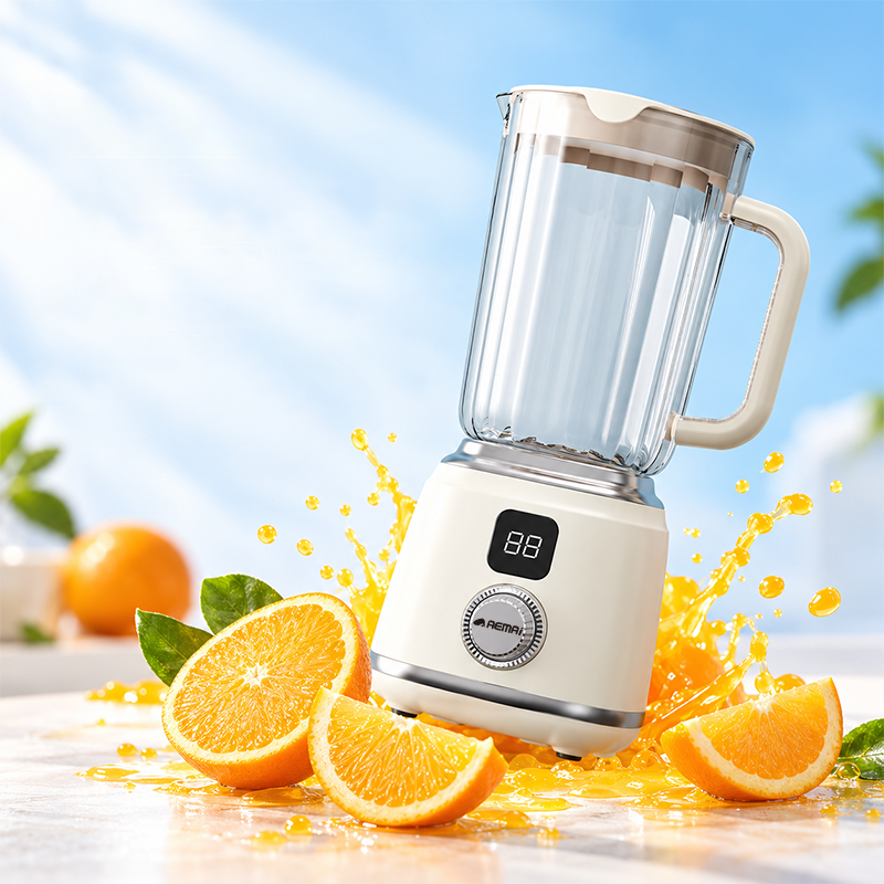 AEMAI XJ104 cream countertop blender with digital display rotary dial and glass jug