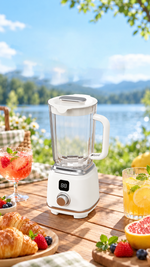 AEMAI XJ104 cream countertop blender with digital display rotary dial and glass jug - detailed view 1