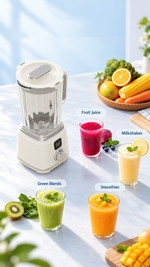 AEMAI XJ104 cream countertop blender with digital display rotary dial and glass jug - detailed view 3