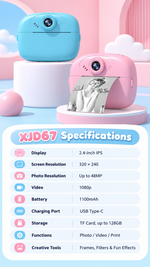 AEMAI XJD67 pink kids instant print camera with built-in thermal printer - detailed view 6