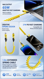 AEMAI XP11 4-in-1 spring fast charging cable 65W retractable yellow - detailed view 4