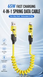 AEMAI XP11 4-in-1 spring fast charging cable 65W retractable yellow - detailed view 5