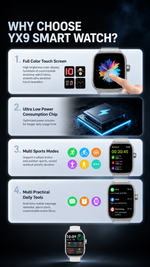 AEMAI YX9 smart watch full HD color touch display silver case fitness - detailed view 4
