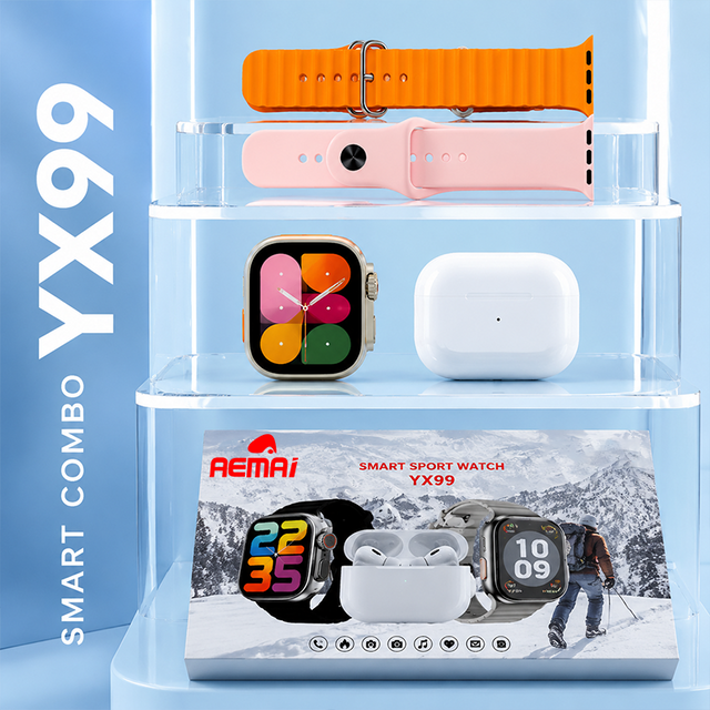 AEMAI YX99 Smart Watch + TWS Earbuds + 2 Straps - Bundle Gift Set